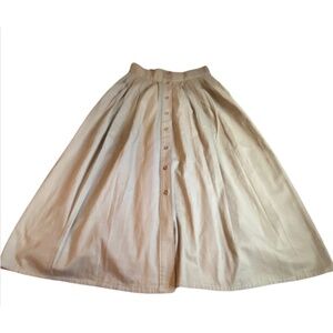 Patterns Vintage Teachers Button MIDI Full Pleated Skirt Beige Size 12 Modest